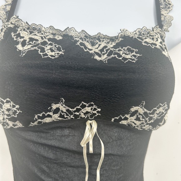 Gilligan O'Malley Womens Black Mesh Lace Trim Y2K Coquette Fairycore Cami Top M - Picture 2 of 7